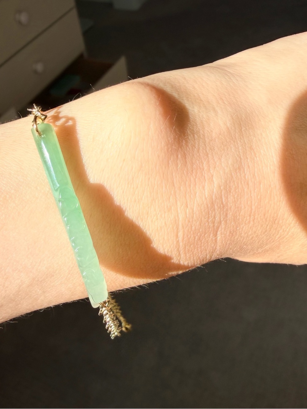 Handmade Natural Grade A Burmese Icy Qing Green Jadeite Bar Bracelet